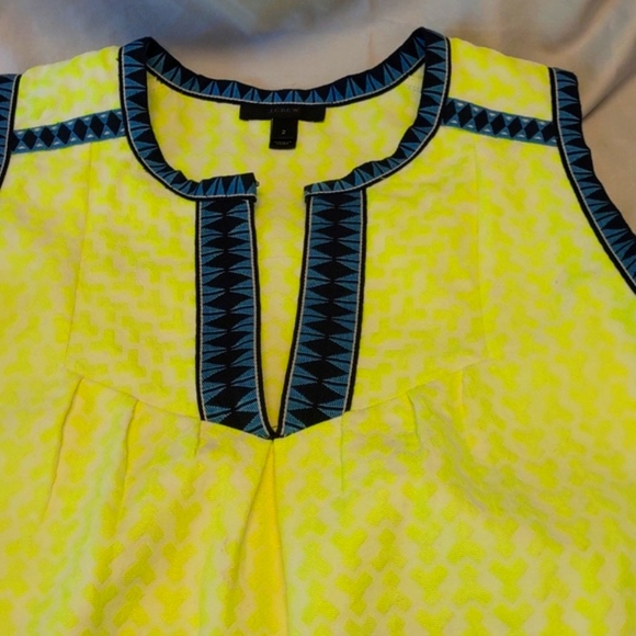 J Crew Neon Yellow and Deep Blue Geometric Print Midi Sheath Dress Size 2 EUC - Picture 8 of 16
